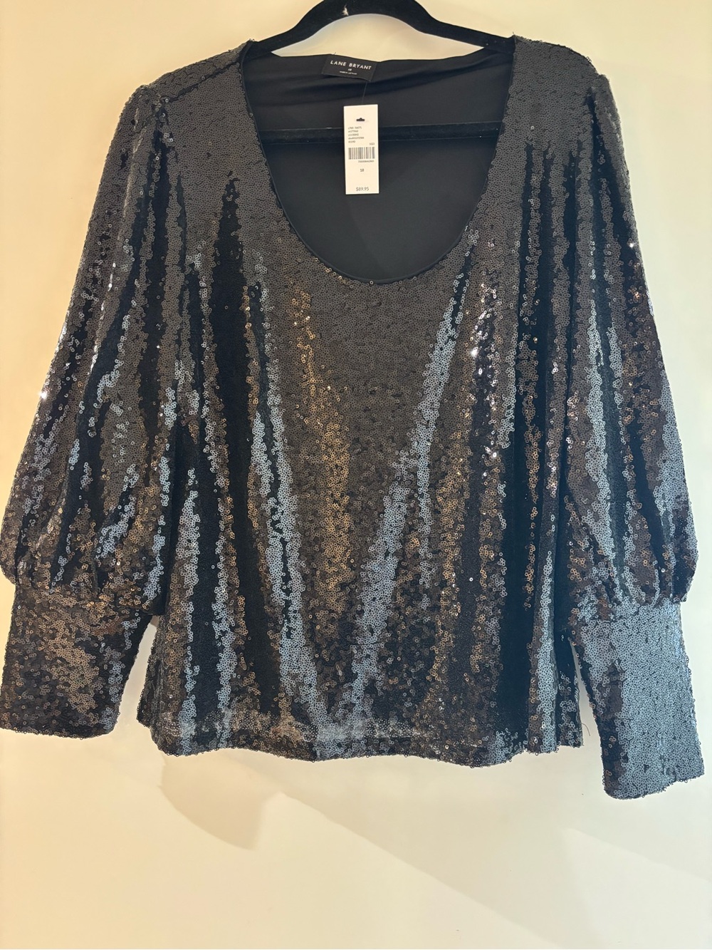 Lane Bryant Black Sequin Scoop-Neck Blouse